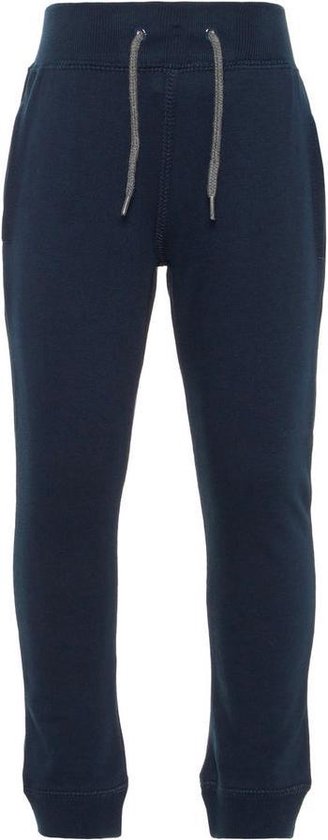 Navy joggingbroek met grijze veterdetails aan de voorkant.