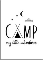 DesignClaud Camp My Little Adventurer - Kinderkamer poster - Zwart wit A2 + Fotolijst wit