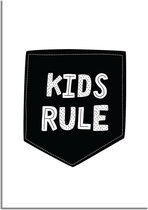 DesignClaud Kids Rule - Kinderkamer poster - Zwart wit A4 + Fotolijst zwart