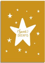 DesignClaud Sweet Dreams - Kinderkamer poster - Mosterd geel + wit A3 + Fotolijst zwart