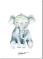 DesignClaud Olifant - Kinderkamer poster - Babykamer poster - Decoratie - Waterverf stijl dieren kids A3 + Fotolijst wit
