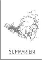 DesignClaud St. Maarten Plattegrond poster A4 + Fotolijst zwart