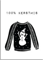 DesignClaud Kerstposter 100% kerstmis - kerstdecoratie - zwart wit A2 + Fotolijst zwart