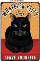 TH Commerce Metalen Wandbord Poezen Cafe - Whatever Kitty - Muurplaat - Vintage - Retro - 30 x 20 cm - 1892