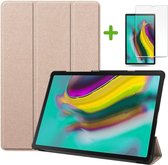 Tablet hoes geschikt voor Samsung Galaxy Tab S5e hoes - Tri-Fold Book Case + Screenprotector - Goud