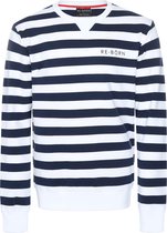 Re-Born Stripe Round Neck Pull Manches Longues Hommes - Marine / Wit - Taille XL