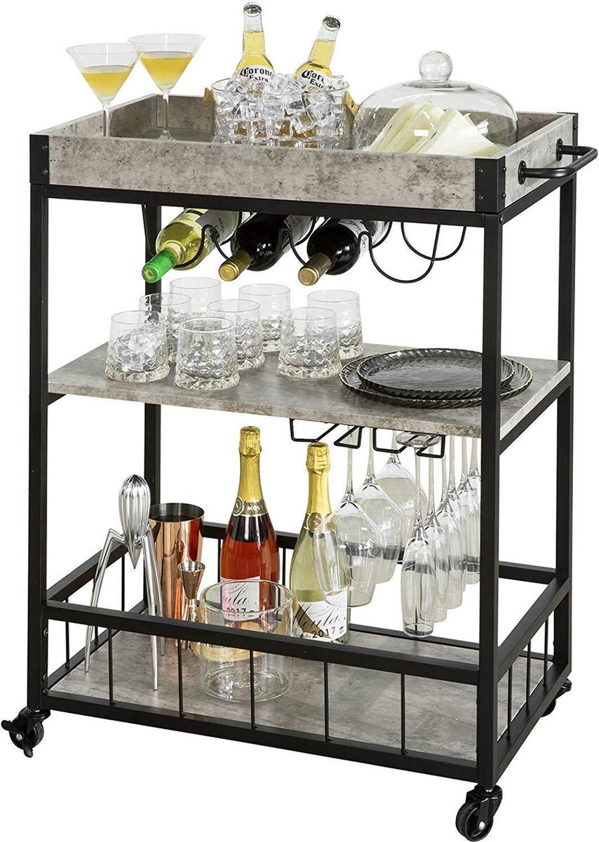 Simpletrade Serveerwagen - Keukentrolley - Flessenhouder - 79x90x40 cm