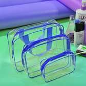 Doorzichtige Toillettas Set - Transparante Liquid Case Tas - Reis Toilet Bag Cosmetica Etui - Handbagage Vloeistoffen Opbergetui - Travel Organizer - 3-Pack - Blauw