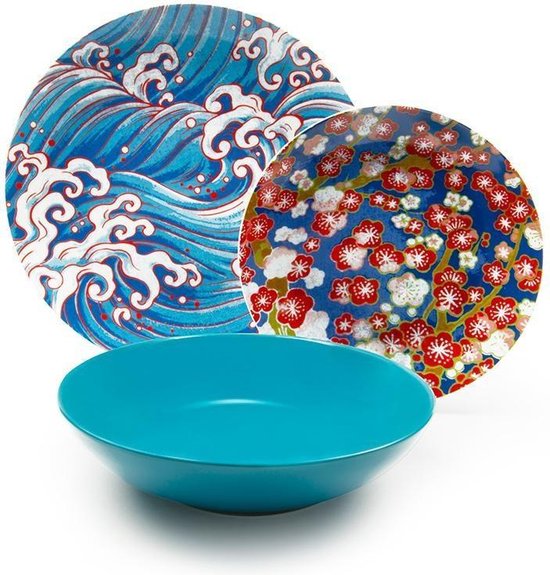 Assiette Excelsa - type Kimono - lot de 3 - Design - Bleu | bol
