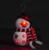Kerstbal sneeuwpop groot met lampje rode neus