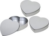 3x Zilver hartjes opbergblikken/bewaarblikken 18 cm - Cadeauverpakking zilveren voorraadblikken