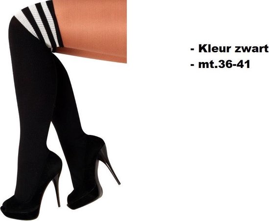 Knikken Peregrination Fietstaxi Lange sokken zwart met witte strepen - maat 36-41 - kniekousen zwarte  overknee kousen... | bol.com
