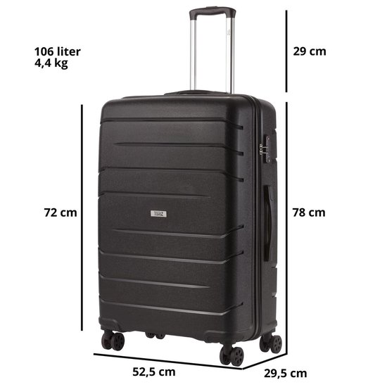 TravelZ Bars Reiskoffer 78 cm met dubbele wielen - Trolley koffer met TSA-slot - Zwart | bol.com