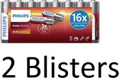 32 stuks (2 blisters a 16 st) Philips AA Power Alkaline Batterij