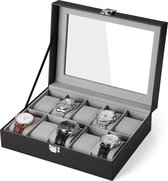 Horlogebox met Glas - 10 horloges - Kist voor Vrouwen of Mannen Uurwerken - Zwart