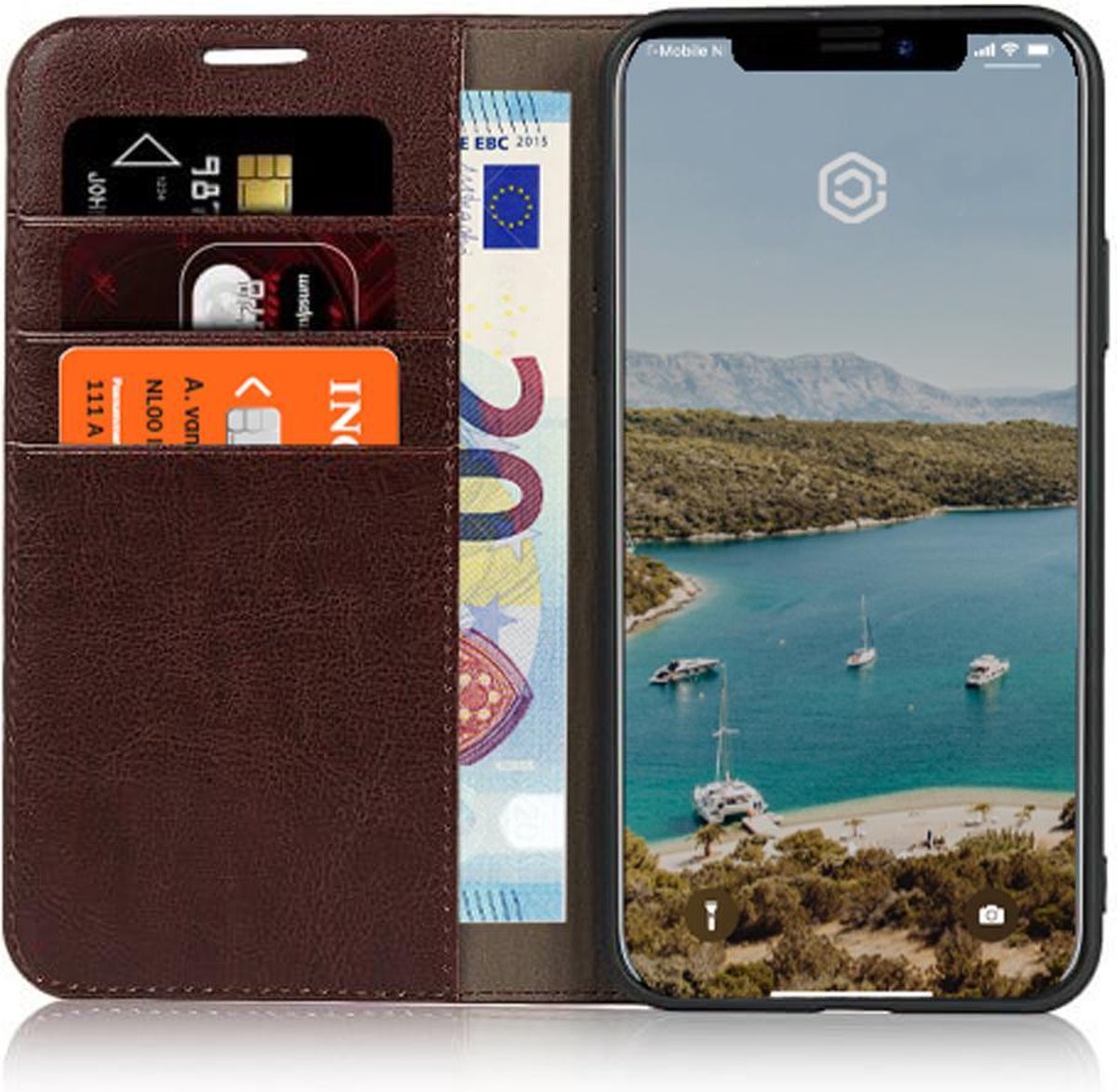 Casecentive Luxe Leren Wallet case - Portemonnee hoesje - iPhone 11 bruin
