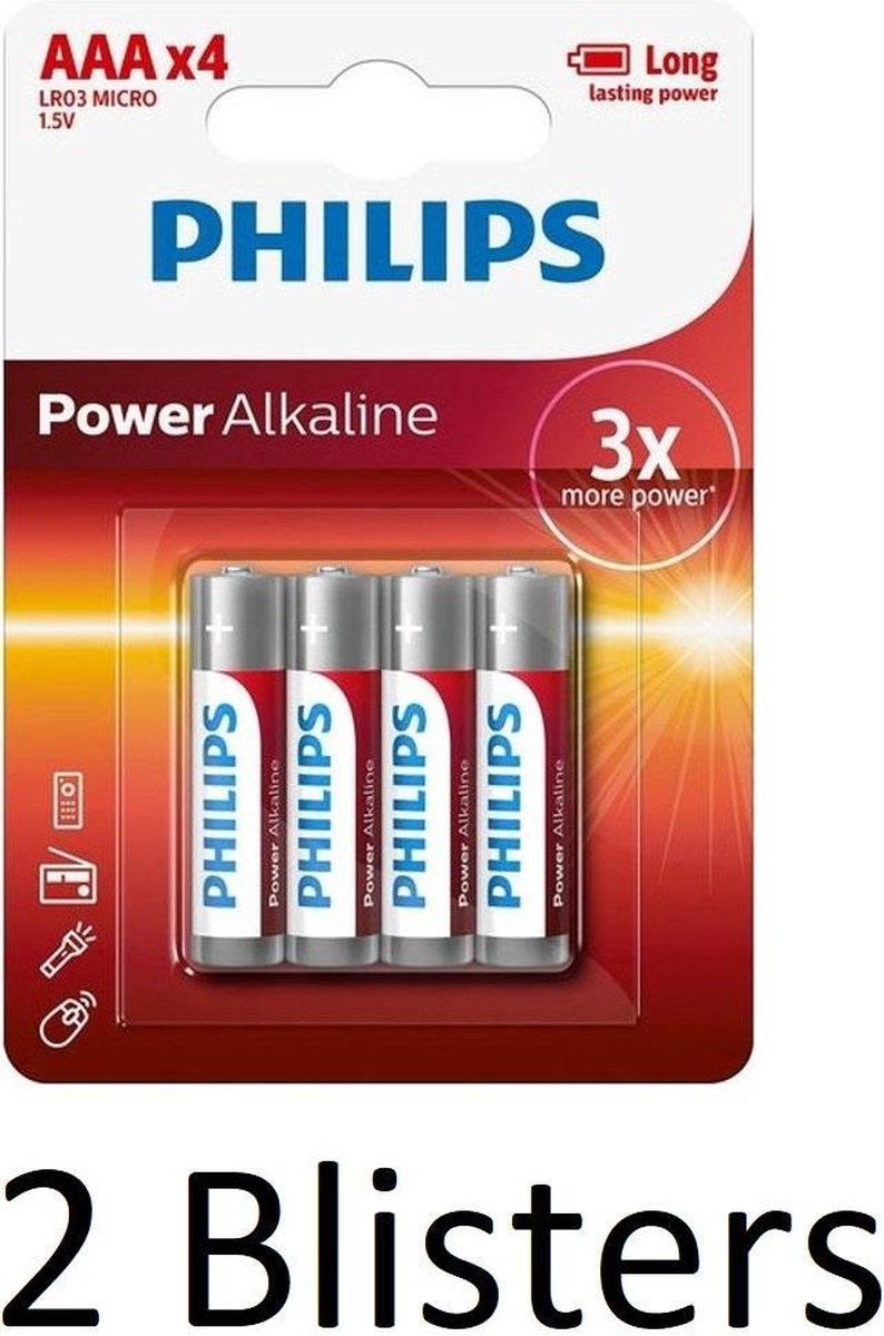 8 Stuks (2 Blisters a 4 st) Philips Power Alkaline AAA/LR03