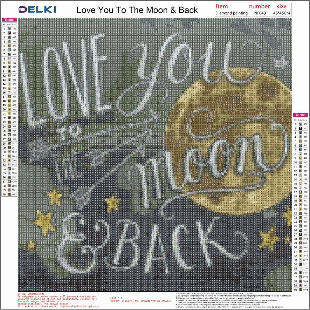 Bol Com Delki Diamond Painting Love You To The Moon Back 40x40 Cm Vierkant 40 Kleuren