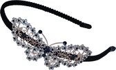 Jessidress Luxe Dames Haar Diadeem vol steentjes Feestelijke Haarband met vlinder - Donker Blauw