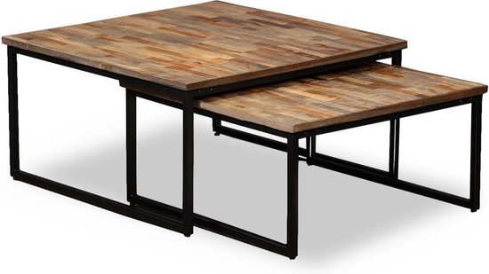Salontafel Bruin hout set van 2 (Incl 3d klok) - woonkamer tafel -  decoratie tafel -... | bol.com