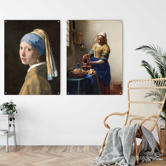Omkeerbaar schilderij van het Melkmeisje met het Meisje met de parel van Vermeer