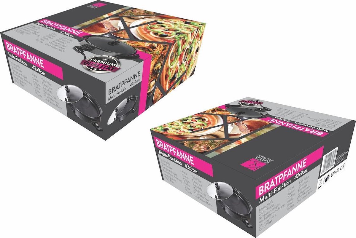Shov Elektrische pan, multifunctionele partypan, elektrische pan, braadpan en pizzapan, diameter 42 cm breed en 9 cm diep, ideaal voor pizza, braden en feestjes