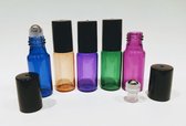 Essentiële olie roller - 5 ml - Vrolijk gekleurd - Rollerflesjes - Parfum rol-on fles - Glas - 5 stuks - Rvs bal.