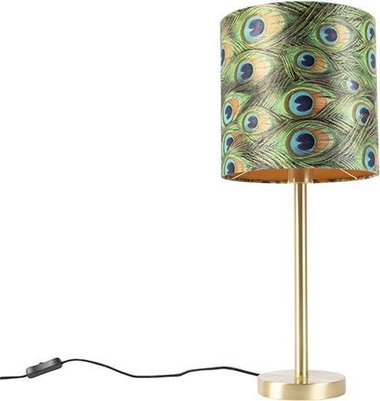 QAZQA simplo - Art Deco Tafellamp met kap - 1 lichts - H 595 mm - Pauw veren print - Woonkamer | Slaapkamer