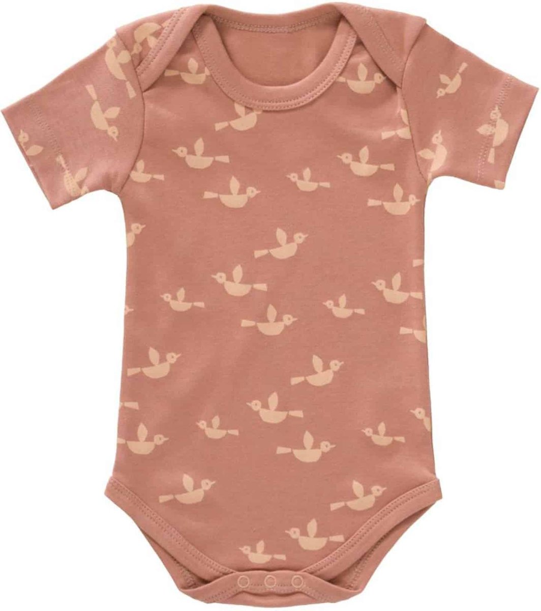 Fresk Romper met Korte Mouwen - 0-3 m - Biologisch Katoen - Terracotta - Birds