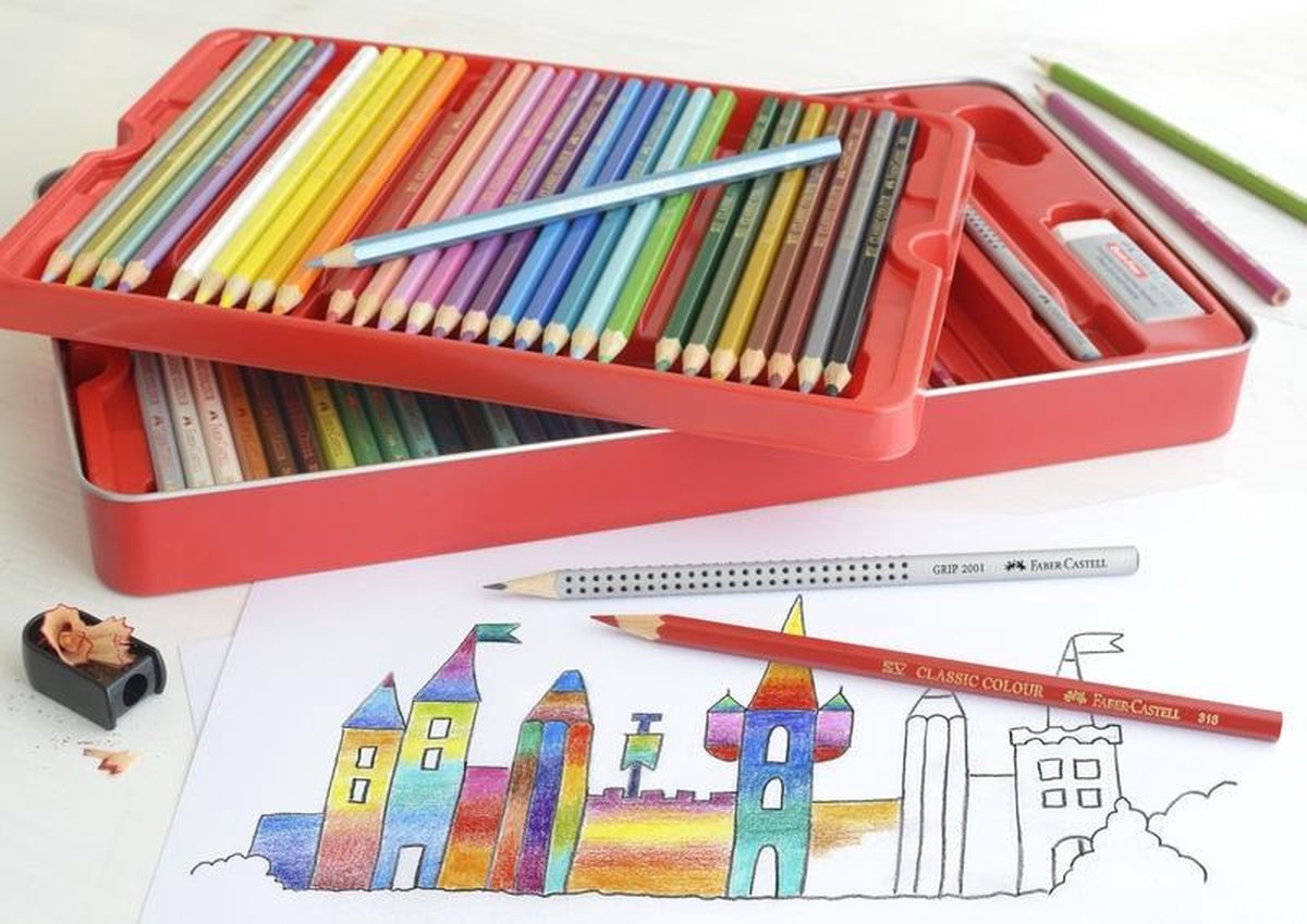 Faber-Castell kleurpotloden - Castle - blik 60 stuks met accessoires - FC-115894 — cadeau in Hobby - foto 4