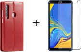 Samsung Galaxy A9 (2018) Hoesje Rood - Book Case - 1 x Tempered Glass Screenprotector