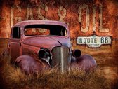 Signs-USA Rusty Car - Gas Oil - Route 66 - Wandbord - 60 x 45 cm