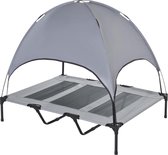 Chaise longue pour chien avec toit ouvrant - Grande civière de lit pour chien avec auvent UV - Civière pour chien avec tente solaire - XXL - 110x68cm - Gris