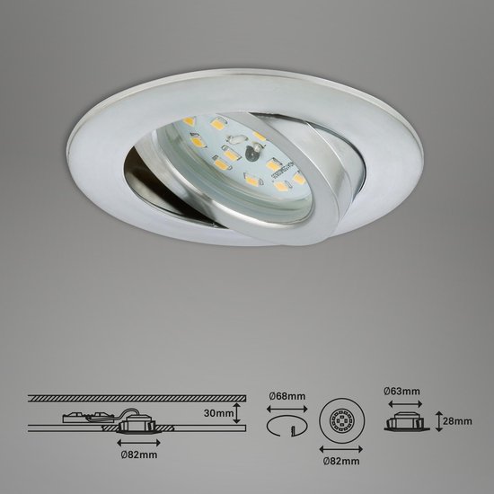 Briloner Leuchten Inbouwspots – LED – Set van 3 stuks – 16.5W – Warm-wit