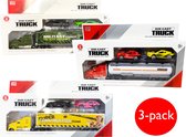 3- pack Autotransporter vrachtwagen set - Vrachtwagen 1:58 - DIE-CAST TRUCK SERIES - model auto's