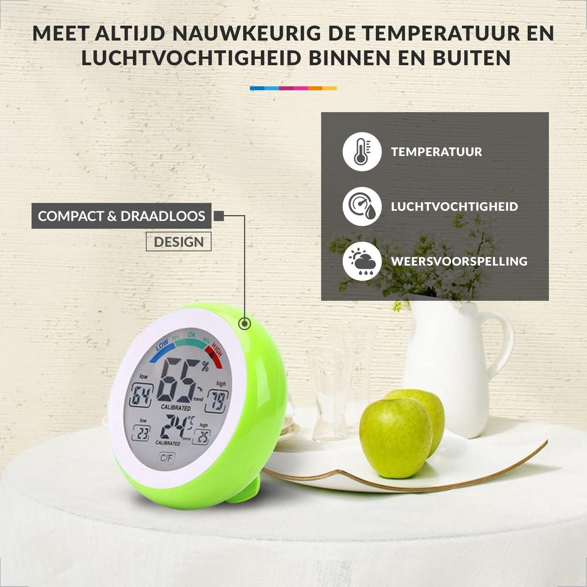 Thermometer en Hygrometer Binnen Digitaal Groen