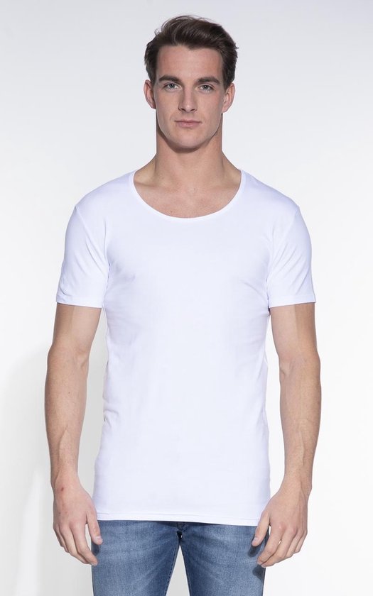 Garage 205 - Bodyfit T-shirt diepe ronde hals korte mouw wit L 95% katoen  5% elastan | bol.com