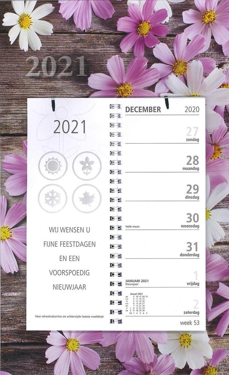 Omleg weekkalender MGPcards 2021 - ZONDAG - 2 weken overzicht - BLOEMEN - 21 x 34 cm - MGPcards