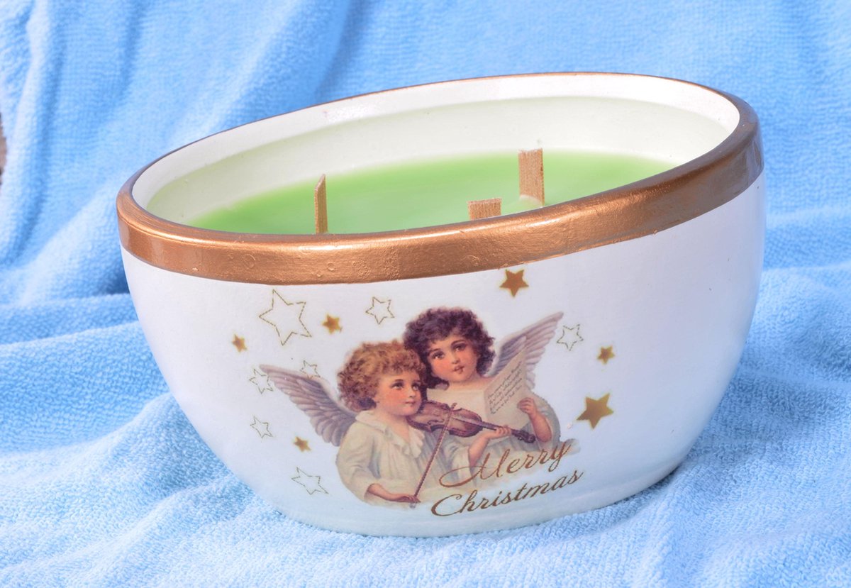 Engelenkaars XXL met 3 houten (Wooden Wick) pitten - diameter: 17 cm - Gemaakt door Candles by MIlanne