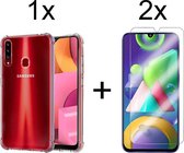 Samsung A20s hoesje - Samsung Galaxy A20s hoesje shock proof case transparant - 2x Samsung A20s Screenprotector