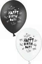 Ballonnen Happy Birthday zwart/wit 30 cm 6 stuks - .