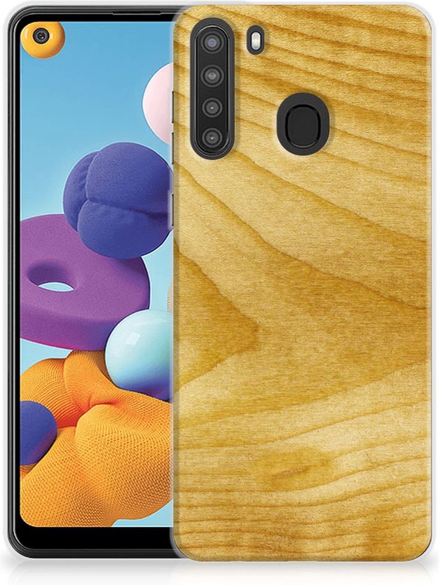 Samsung Galaxy A21 Bumper Hoesje Licht Hout