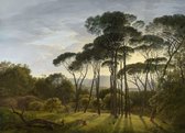 Hendrik Voogd, Italiaans Landschap Met Parasoldennen,1807 op canvas,  afmetingen van dit schilderij zijn 75x100 cm