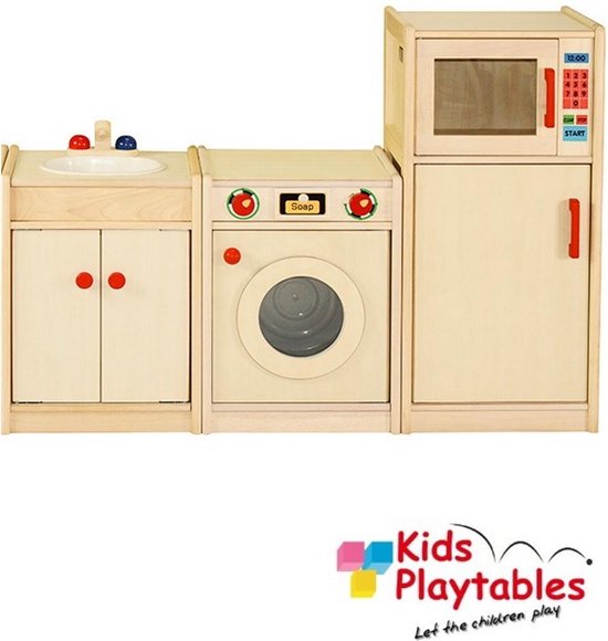 Houden omvatten inschakelen 3-delige Kinderkeuken Speelgoed keuken met ijskast, wasmachine en  keukenblok met... | bol.com