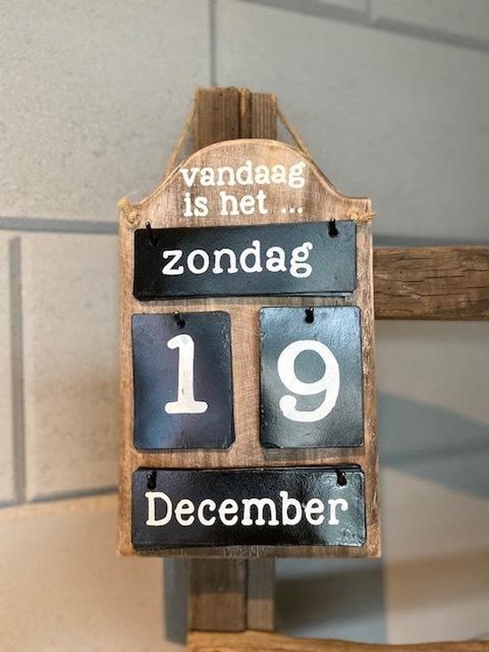 Kalender - 25 cm -hout - metaal - landelijk stoer en sfeervol wonen - cadeau - vaderdag - moederdag cadeautje - verjaardag