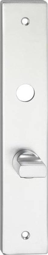 Plaque de porte rectangulaire en aluminium avec rosace carrée et trou pour clé.