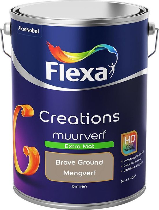 Grote waanidee kern Ruwe olie Flexa Creations Muurverf - Extra Mat - Kleur van het jaar 2021 - Brave  Ground - 5 liter | bol.com