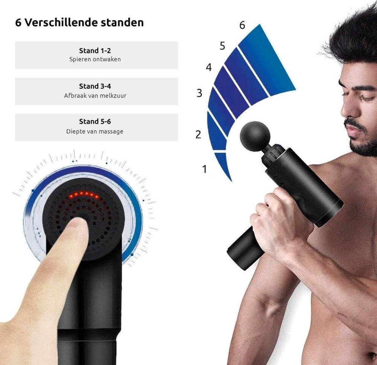 Mobstore LCD Electric Touch Massage Gun - 6 standen, 4 kopstukken thumbnail 4