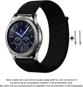 Zwart Nylon Horloge Bandje voor Samsung, LG, Seiko, Asus, Pebble, Huawei, Cookoo, Vostok en Vector - klittenbandsluiting – Black Nylon Strap - Gear S3 - Zenwatch