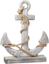Houten anker beeld wit 40 cm maritieme decoratie - Woonstijl maritiem - Strand/zee woonaccessoires